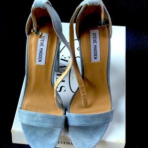 STEVE MADDEN Carson Blue Suede Ankle Strap Heels